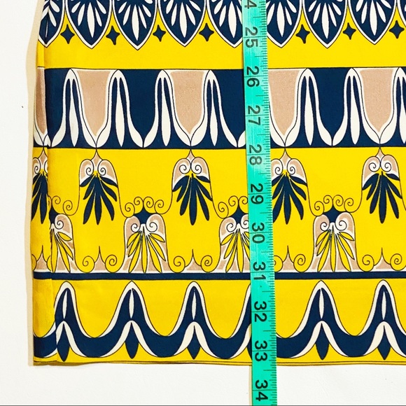 J. Crew Jules Dress in Scroll Print Navy Blue And Golden Yellow Size 0. - Picture 9 of 13